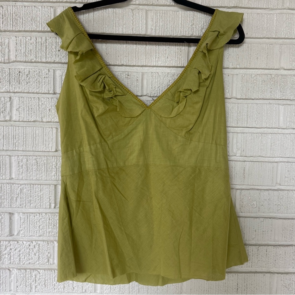 Green Ruffle Sleeveless Top - 100% cotton NWT